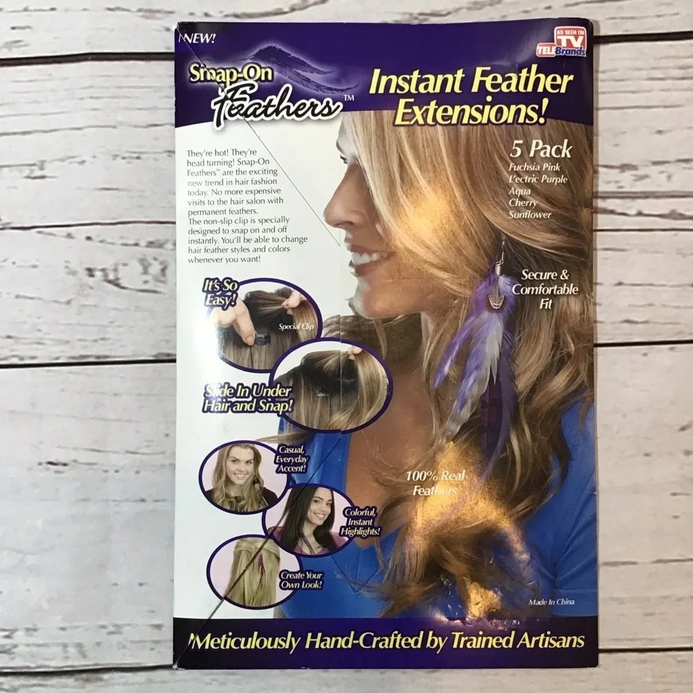 (2)- As Seen On TV Snap on Feathers Hair Clips